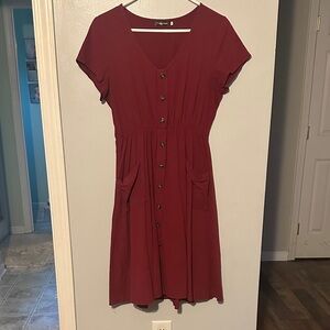 Elegant V-Neck Midi Dress with Button Details